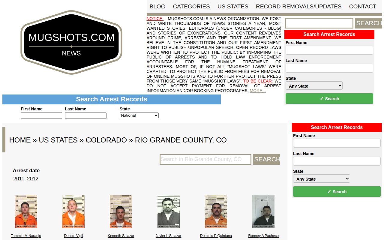 Historical unofficial Rio Grande County mugshot news page