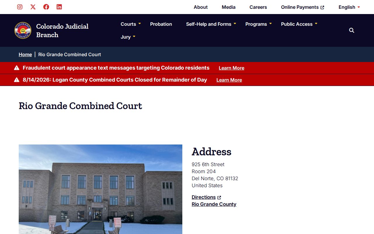 Rio Grande County Combined Court warrant contact details